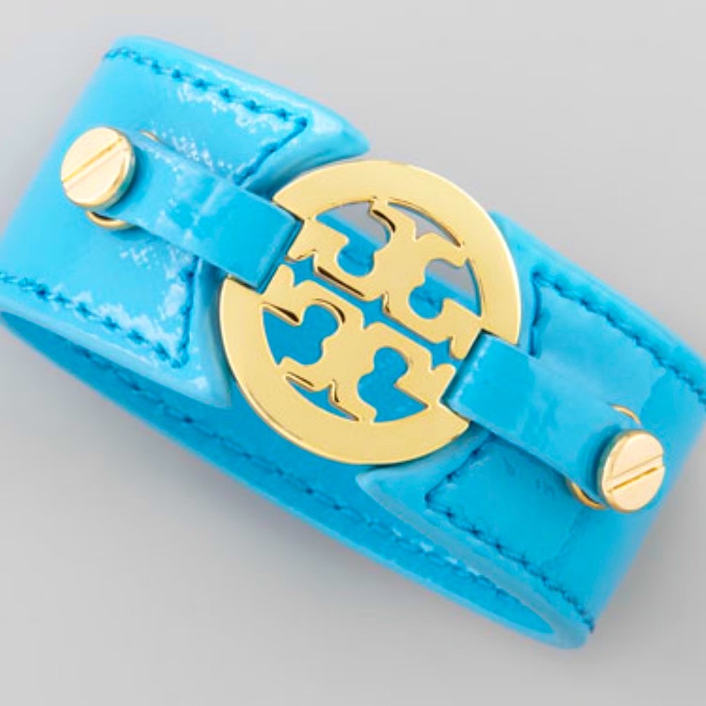 TORY BURCH AUTHENTIC PATENT LEATHER LOGO CUFF BRACELET